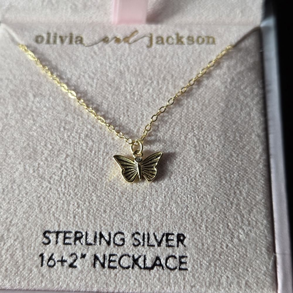Gold Tone Sterling Silver Delicate Butterfly Pendant Necklace. - Picture 2 of 9